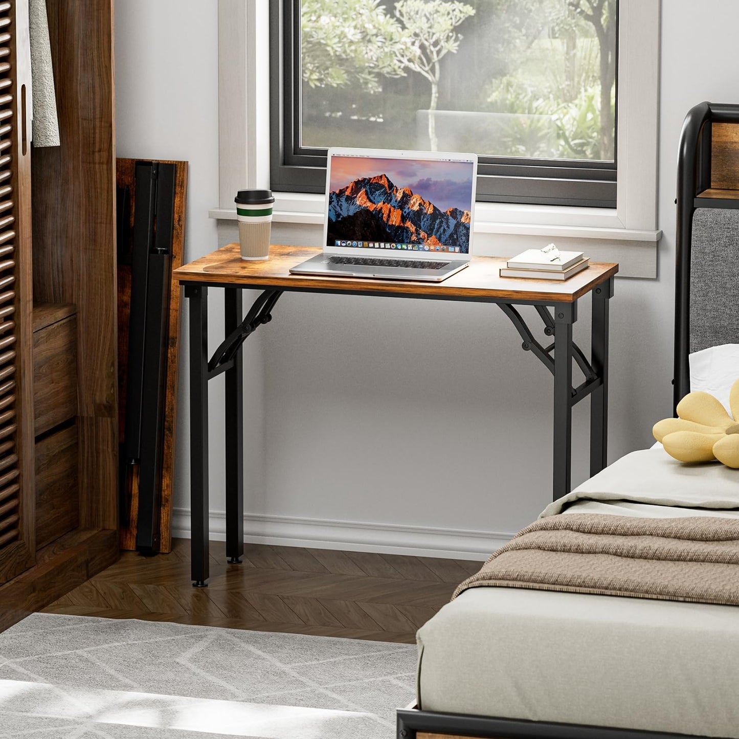 Compact Folding Desk - 35.8" Portable Office Table for Small Spaces, No Assembly2
