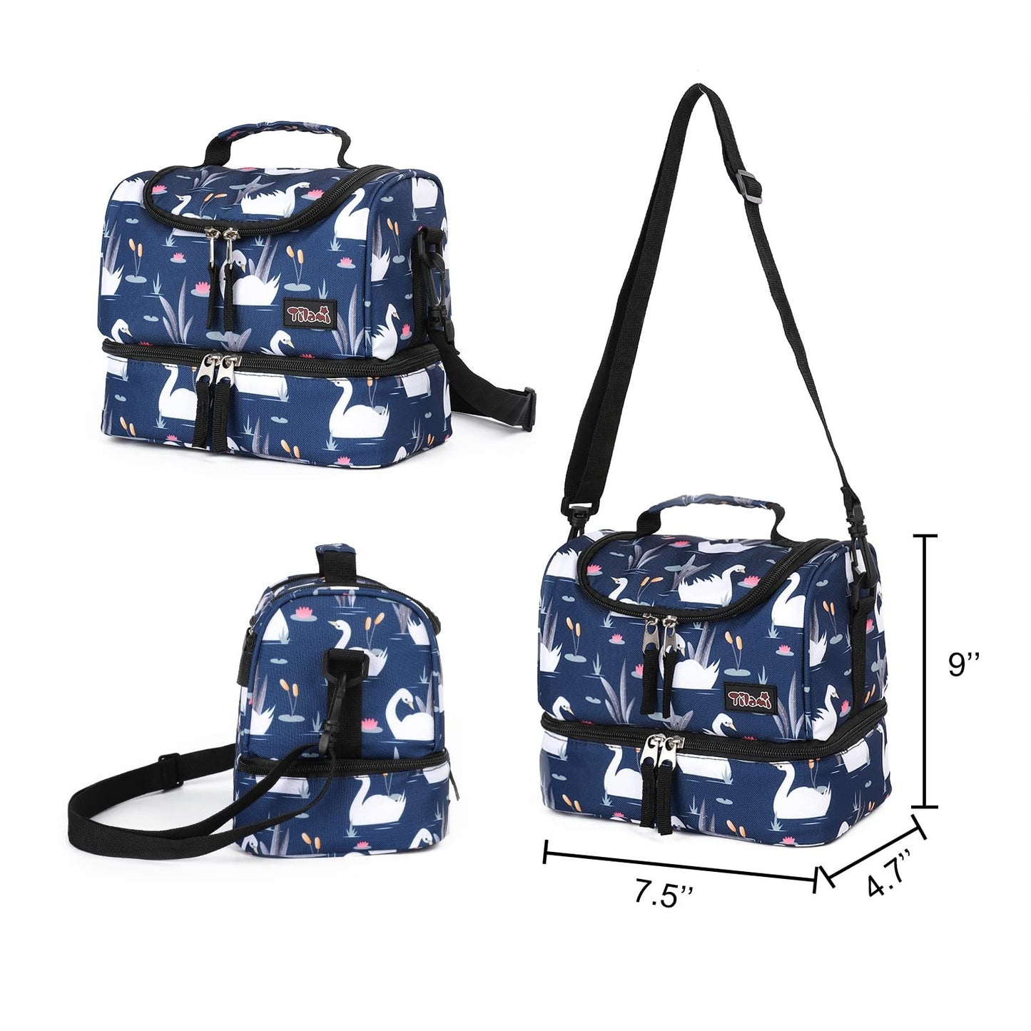 Wheeled Kids Backpack 18" Rolling Bag with Lunch Bag, Double Handle, Swan Blue2
