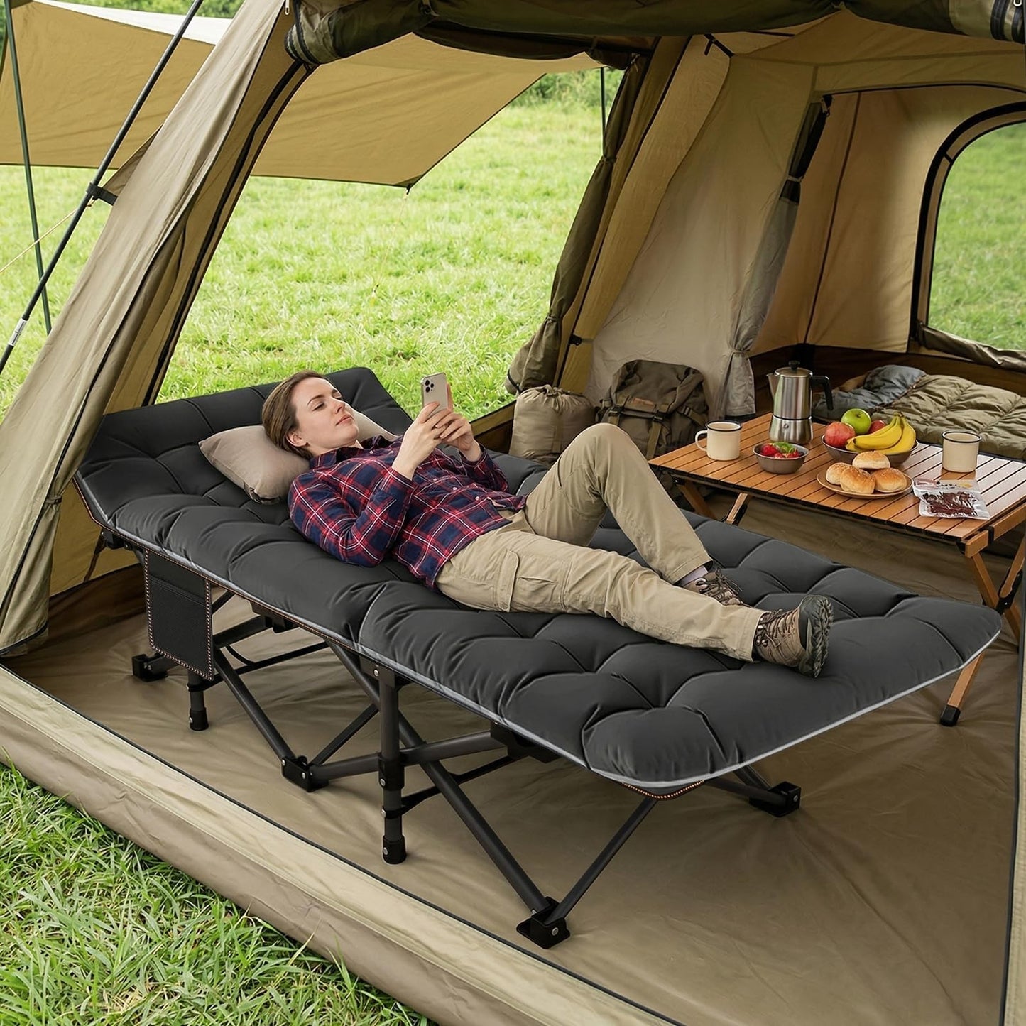 Extra Wide Camping Cot for Adults, Heavy Duty Portable Folding Bed with Mat & Ca8