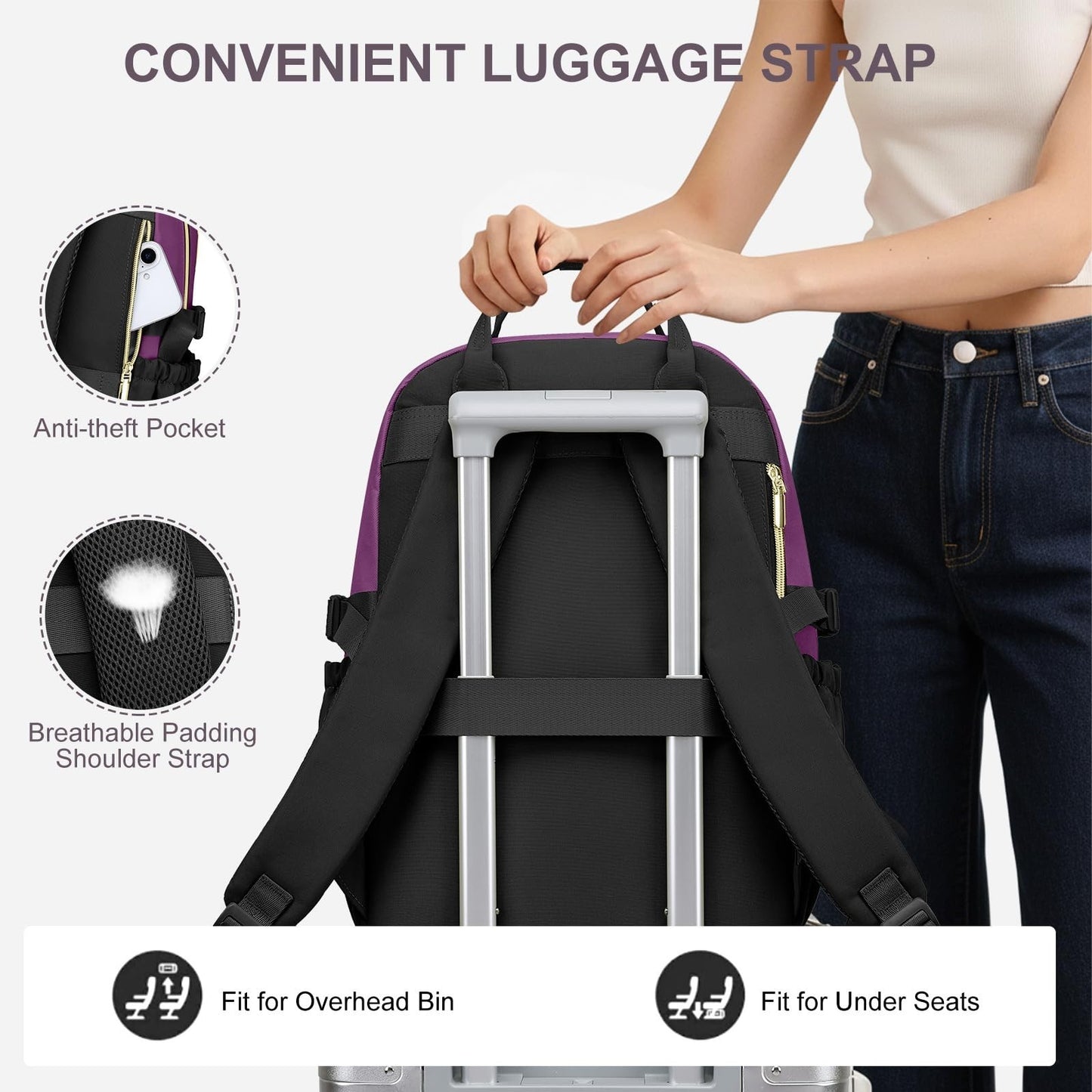 Waterproof Women's Laptop Backpack 15.6"   Large Capacity Travel Bookbag, Anti T4