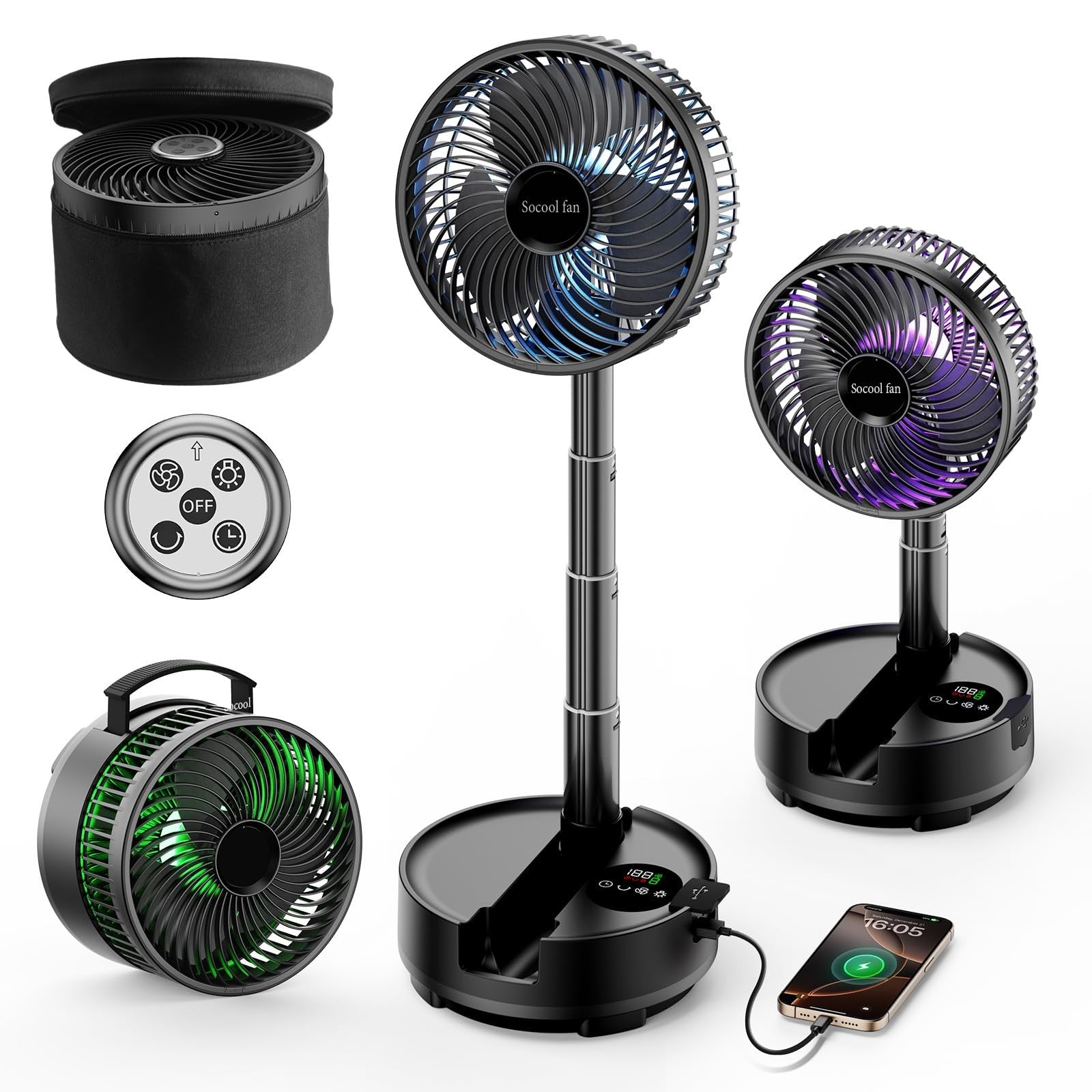 20000mAh Rechargeable Portable Fan   Foldable, 8 Speed, 112H Battery Life, Remot1