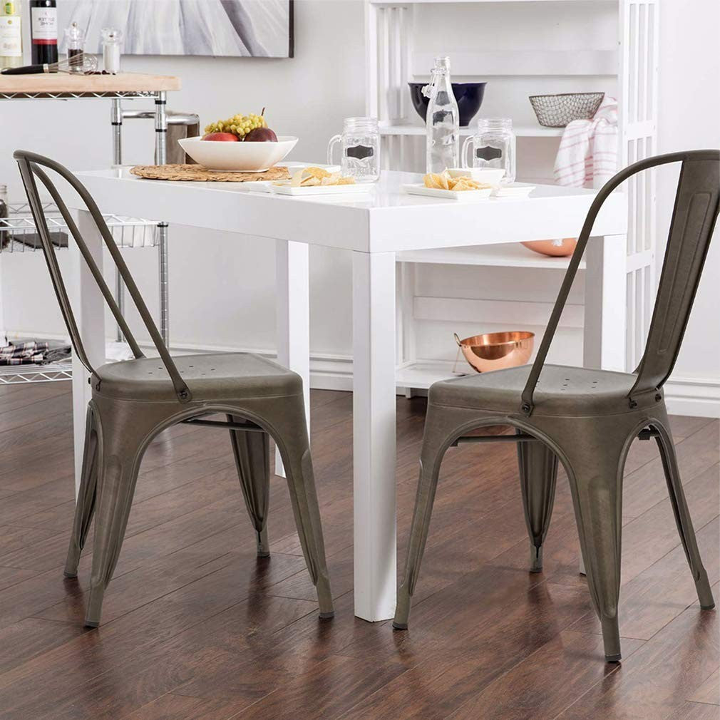 Set of 4 Stackable Metal Dining Chairs, Bronze, 330lbs Load, Indoor/Outdoor, Non4