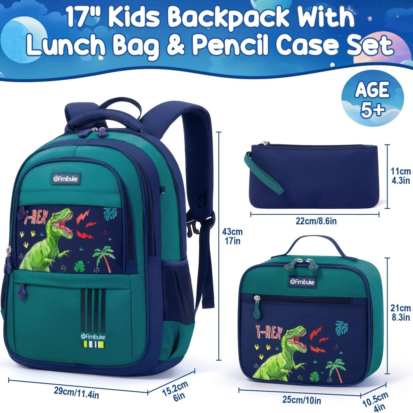 Dinosaur Kids Backpack Set for Boys   3 PCS with Lunch Box   School & Travel Gea2