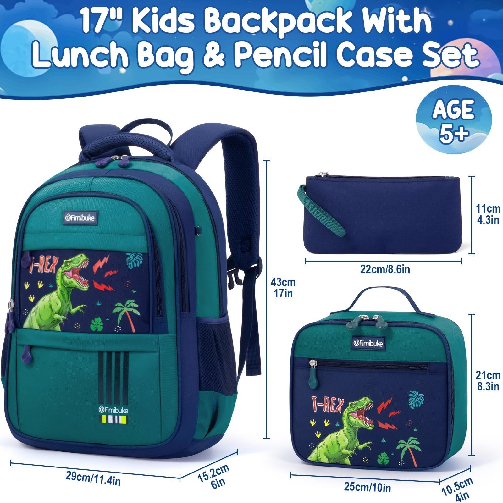 Dinosaur Kids Backpack Set for Boys   3 PCS with Lunch Box   School & Travel Gea2