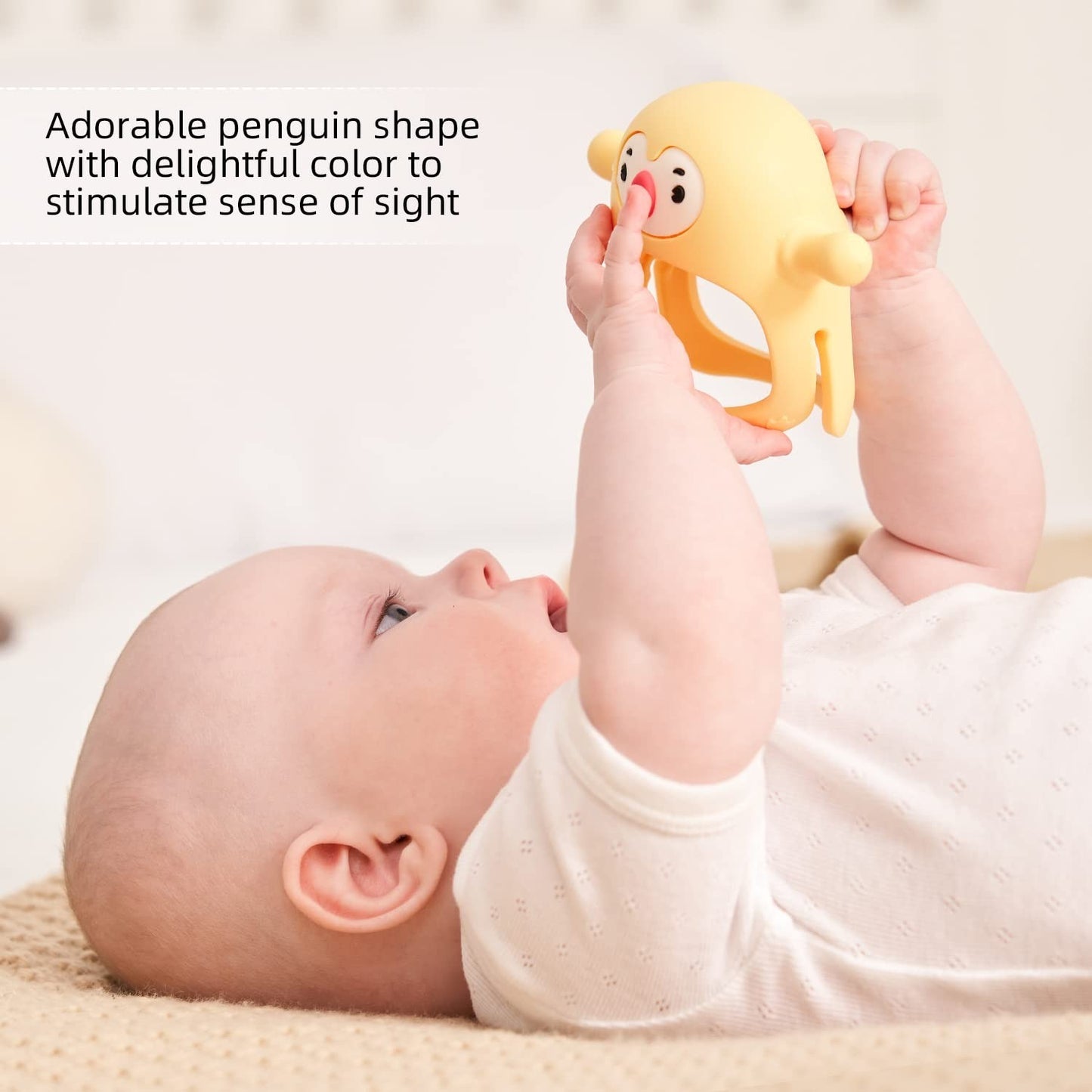 2 Pack Penguin Teething Toys for Babies 0 6 Months, Infant Teethers & Mittens, L7