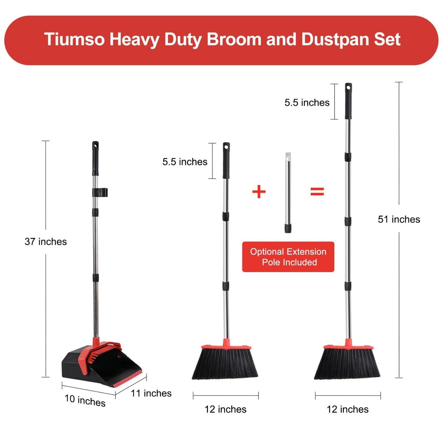 Heavy Duty Large Upright Broom & Dustpan Set, 51" Long Handle for Indoor/Outdoor2