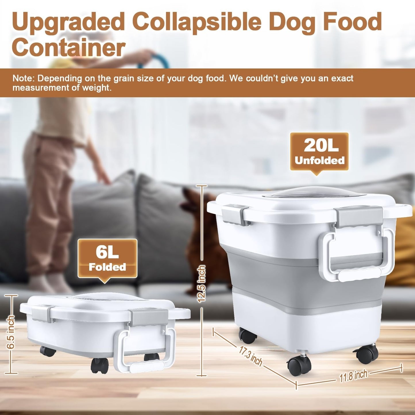 Airtight Dog Cat Food Storage Container 10 20 lbs with Wheels & Handle   Collaps2