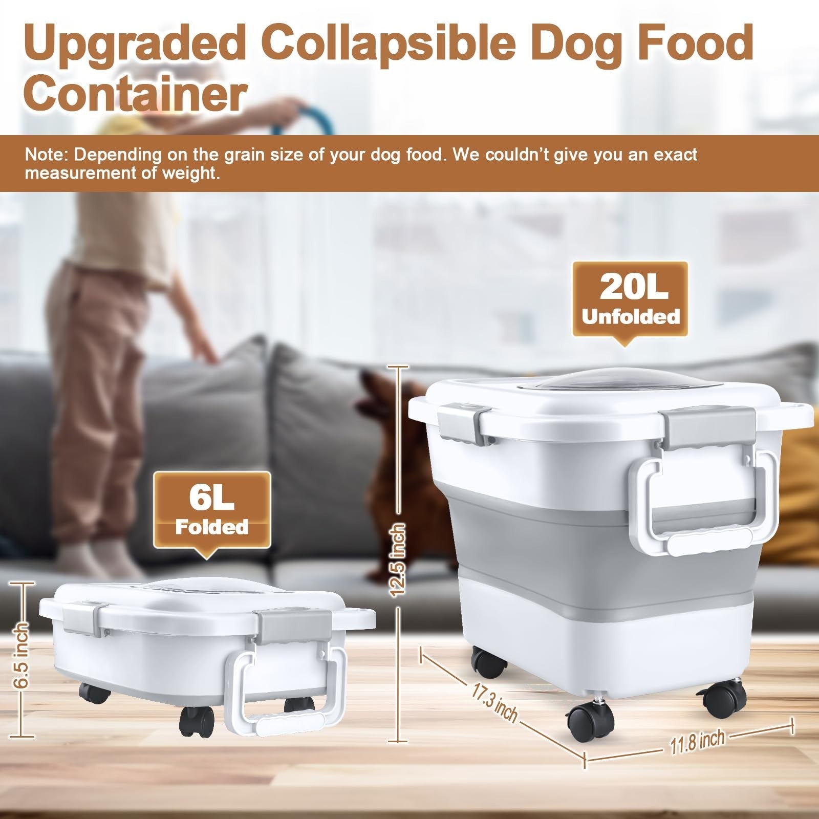 Airtight Dog Cat Food Storage Container 10 20 lbs with Wheels & Handle   Collaps2