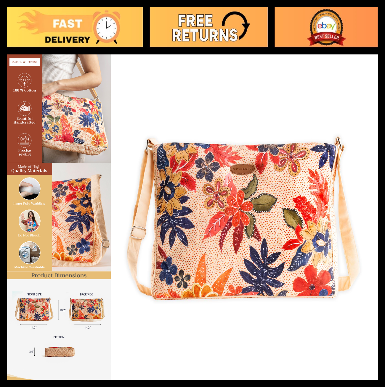 Stylish Cotton Shoulder Bag for Women   Versatile Handbag, Everyday Use, Fashion0