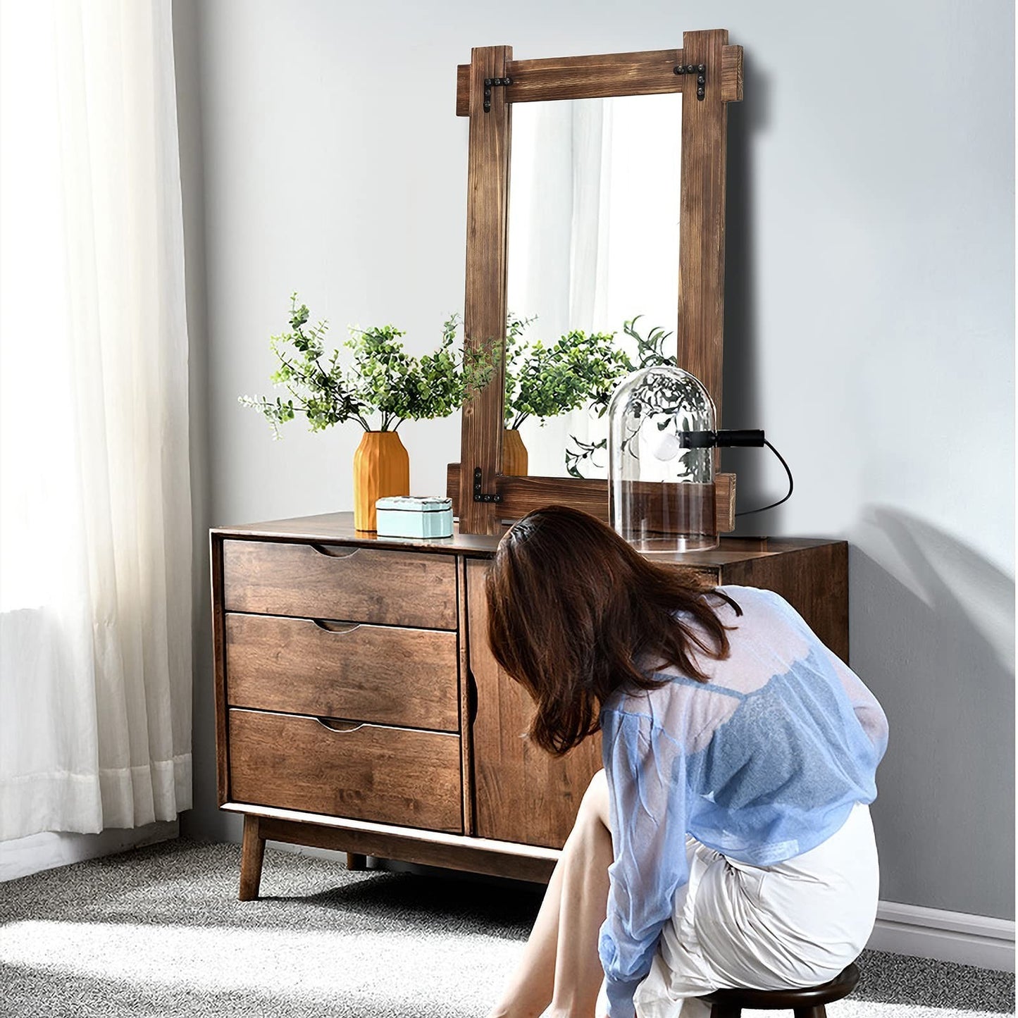 Rustic Wood Bathroom Mirror - Farmhouse Wall-Mounted Vanity Mirror 30x206