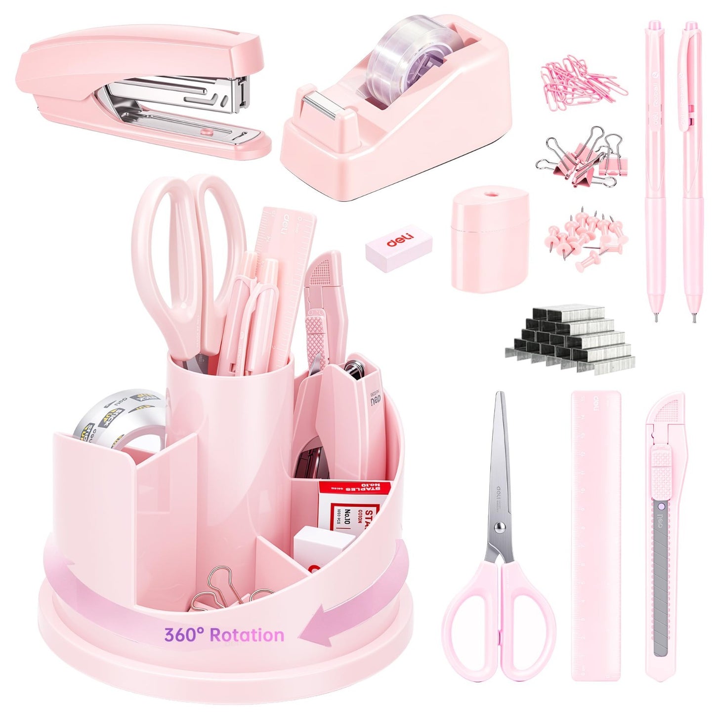 Pink Office Supplies Set   Desk Accessory Organizer Kit for Deli & Home Use1