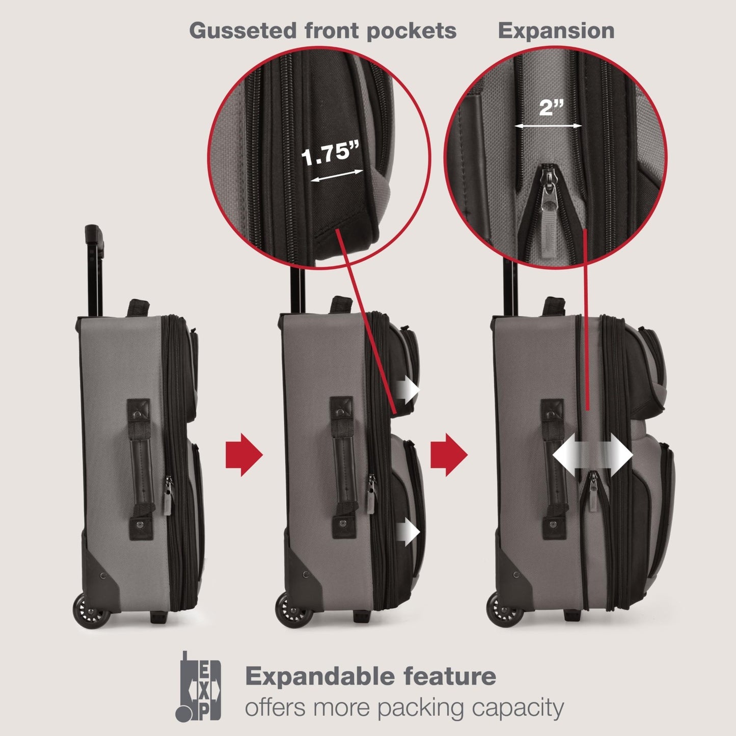 Lightweight Softside Rolling Carry-on Suitcase Set, 2-Wheel Travel Luggage, Grey4