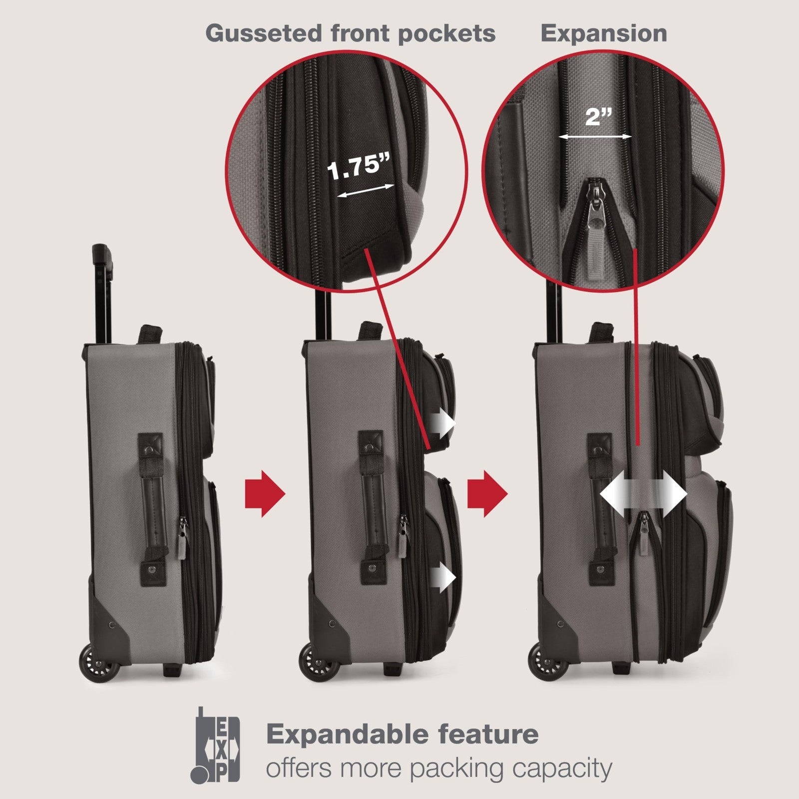 Lightweight Softside Rolling Carry-on Suitcase Set, 2-Wheel Travel Luggage, Grey4