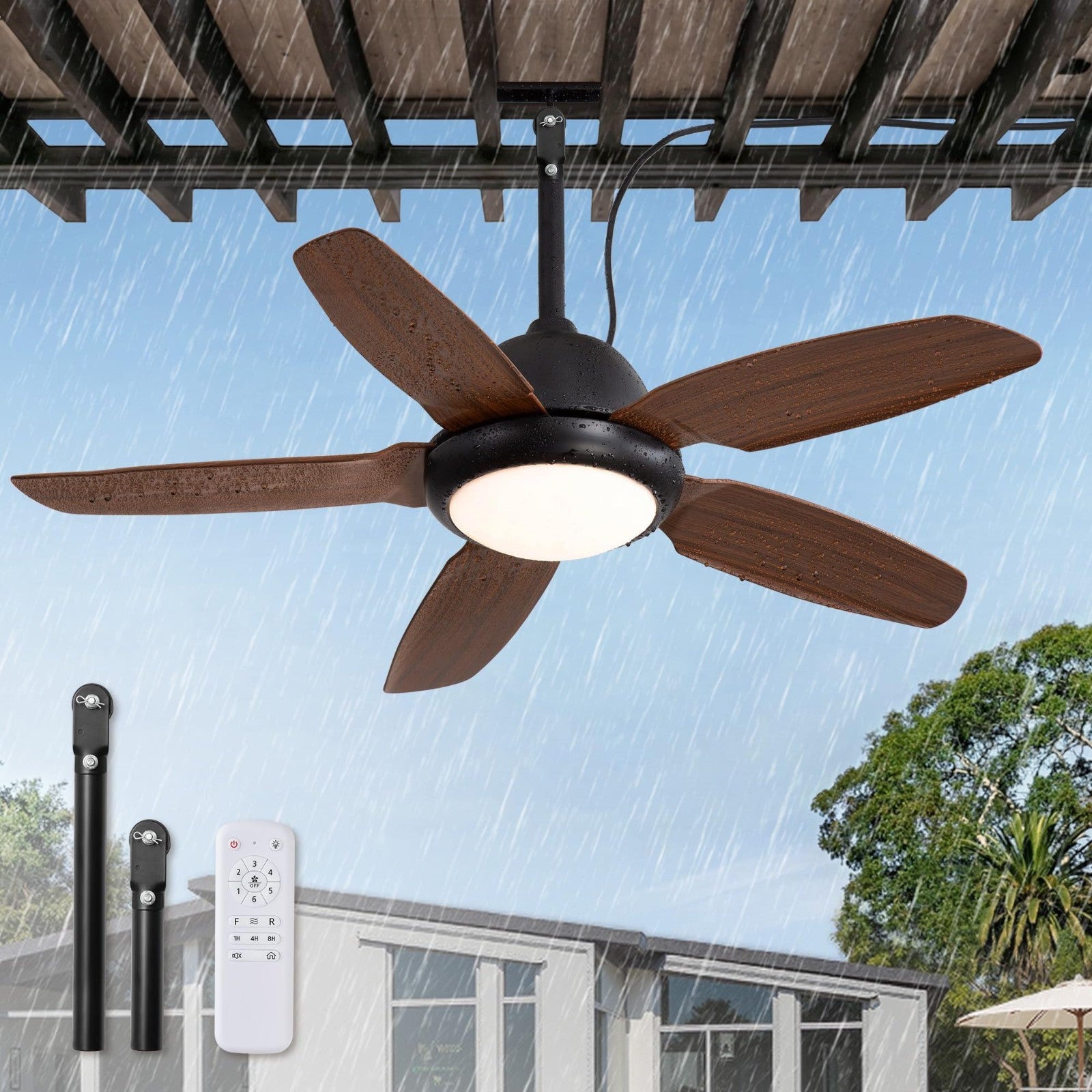 42" Waterproof Outdoor Ceiling Fan with Light   Perfect for Patio & Deck, Brown1