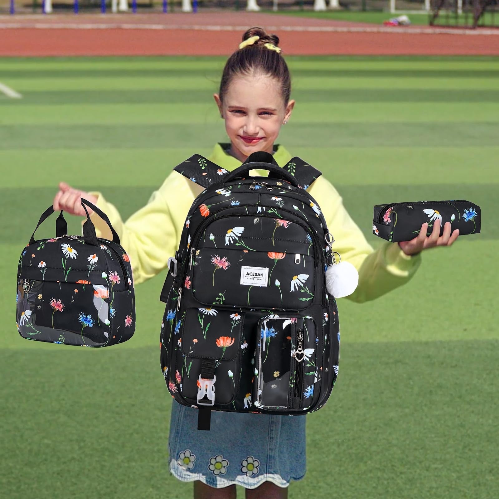 Stylish Girls Backpack with Lunch Bag & Pencil Pouch   Teen School Bookbag, Trav2