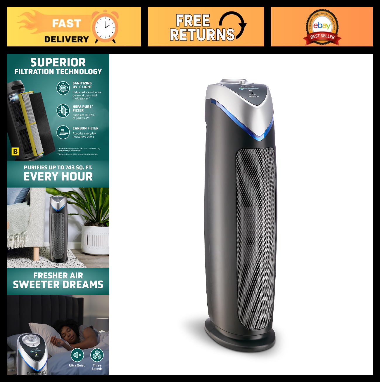 HEPA Air Purifier for Large Rooms - Filters Pet Dander, Dust, Pollen, Smoke - 220