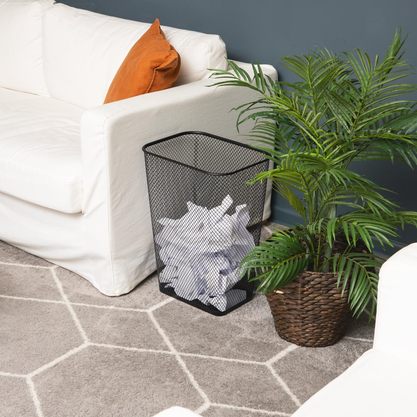 10 Gallon Metal Mesh Waste Bins Set of 2 | Black Office & Home Trash Cans, Non-S5