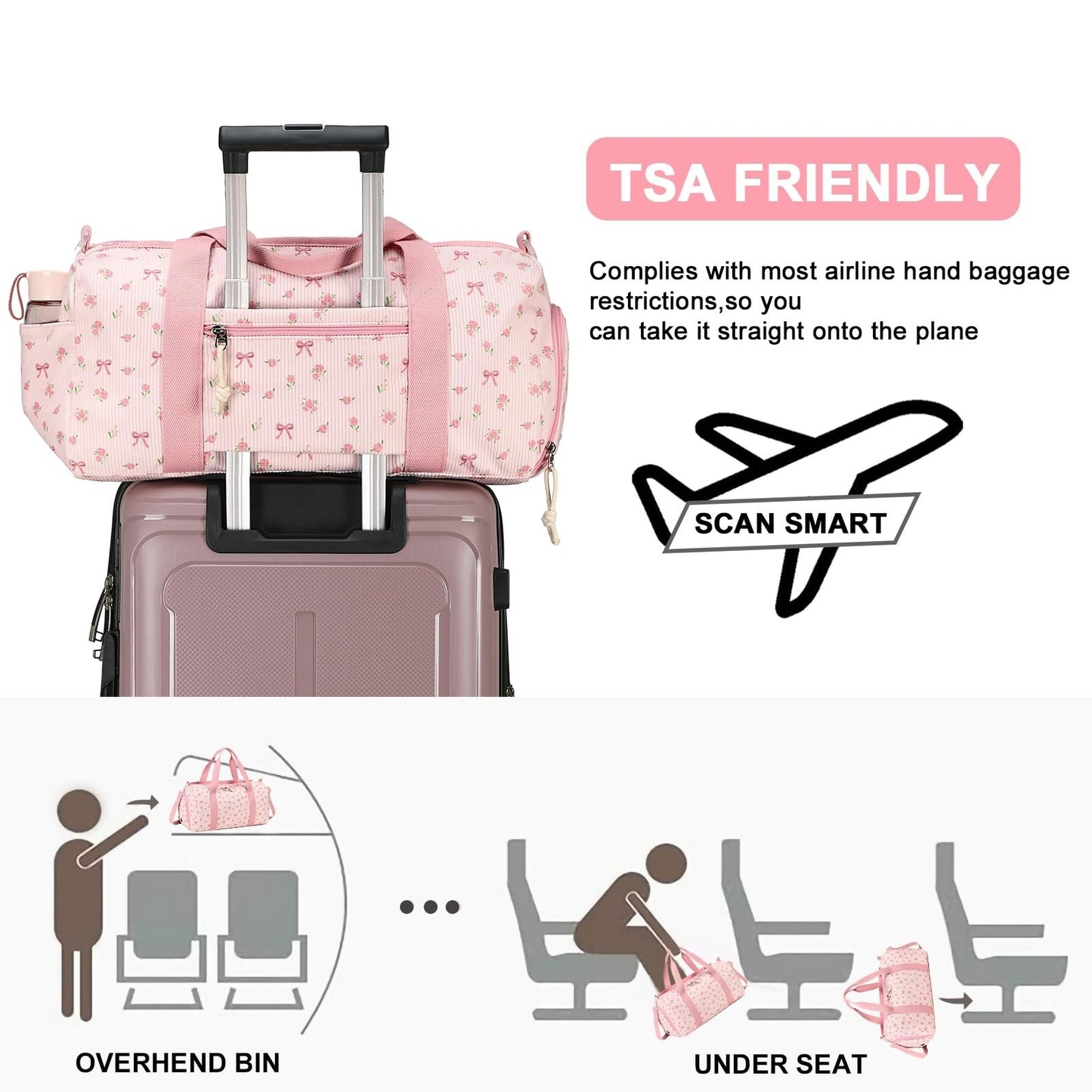 Cute Gym Duffle Bag for Girls - Waterproof Sports Overnight Bag with Shoe Compar5