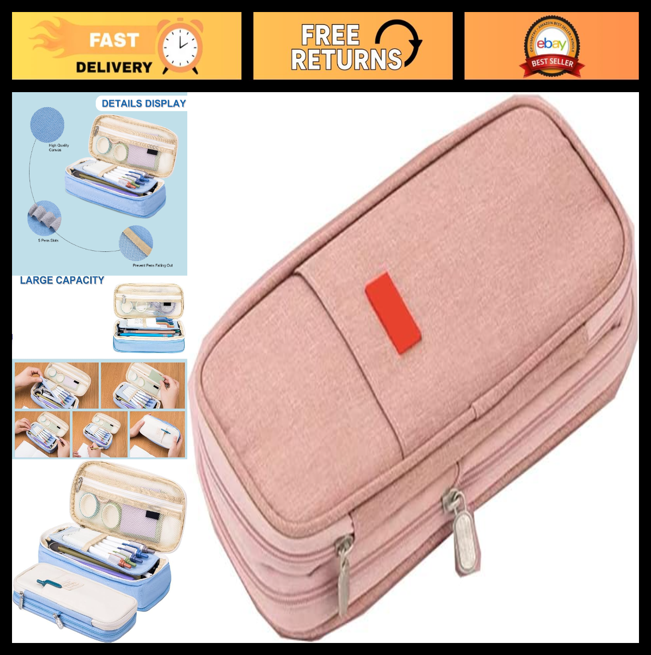 Large Storage Pencil Case Zipper Pouch   Big Capacity Organizer for Office & Tra0