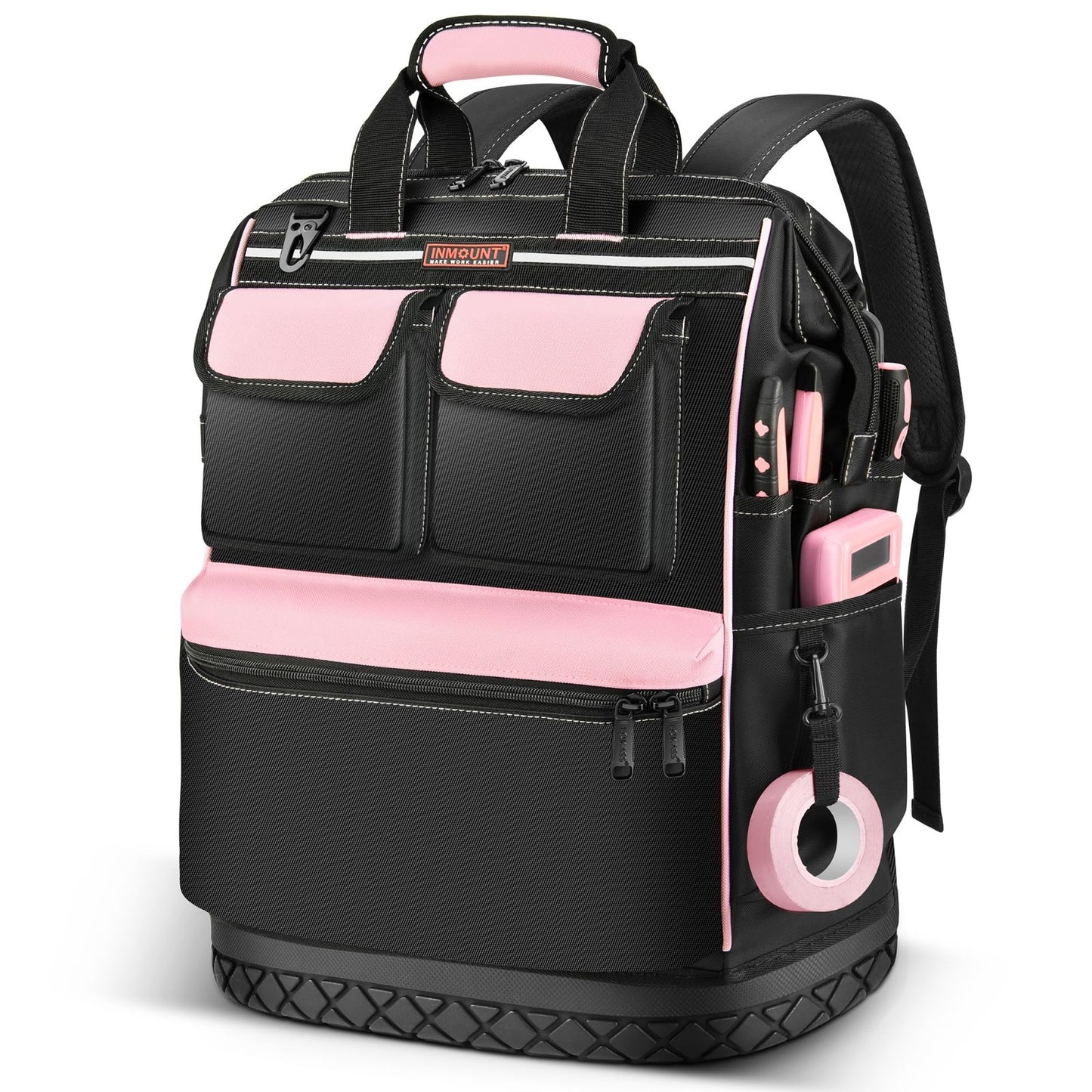 Pink Tool Bag for Women   Waterproof Wide Open Tool Backpack with Double Zipper,1