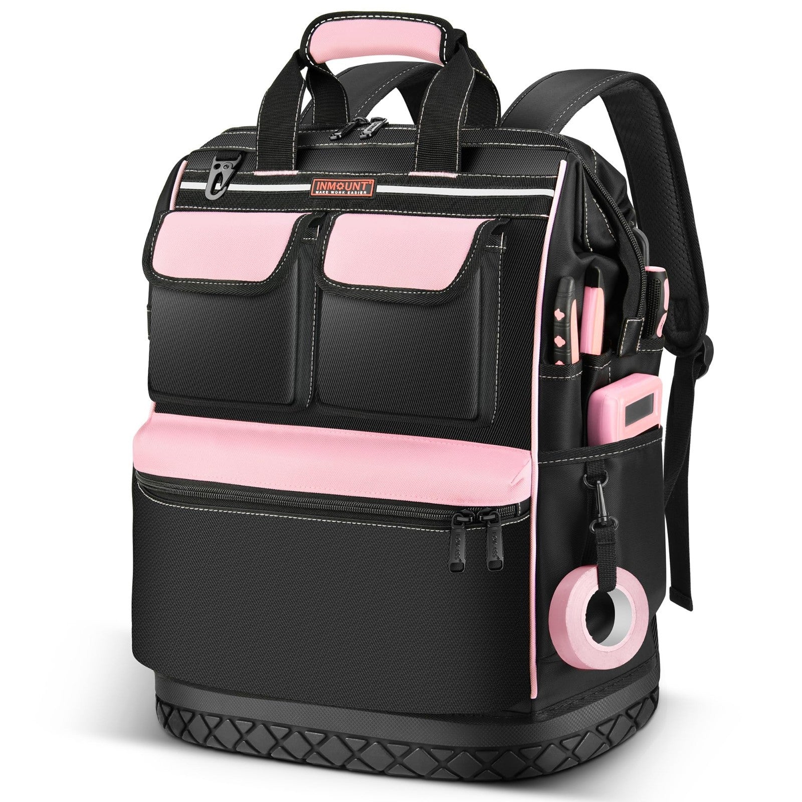 Pink Tool Bag for Women   Waterproof Wide Open Tool Backpack with Double Zipper,1