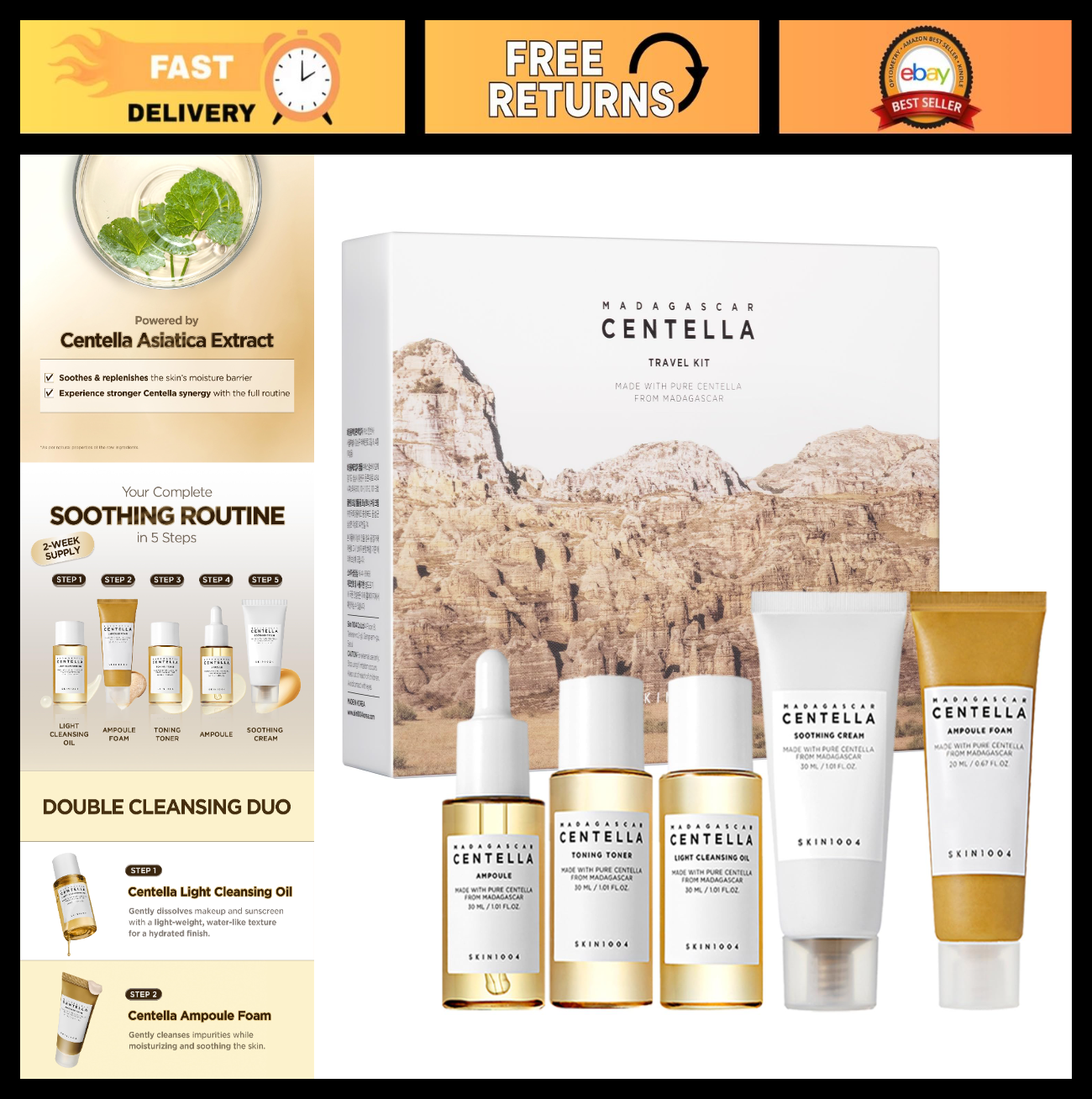 Korean Skin Care Travel Kit   Centella Essence Set of 5, Travel Size Essentials0