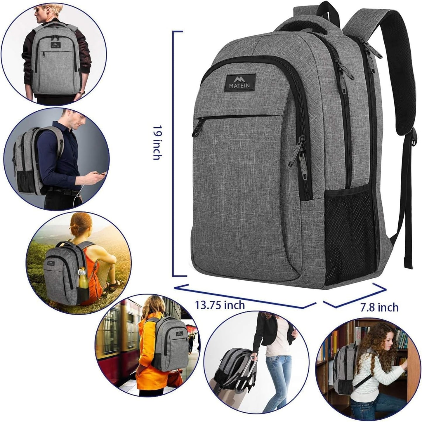 17" TSA Friendly Travel Laptop Backpack   Grey, Unisex, Water Resistant, Durable3