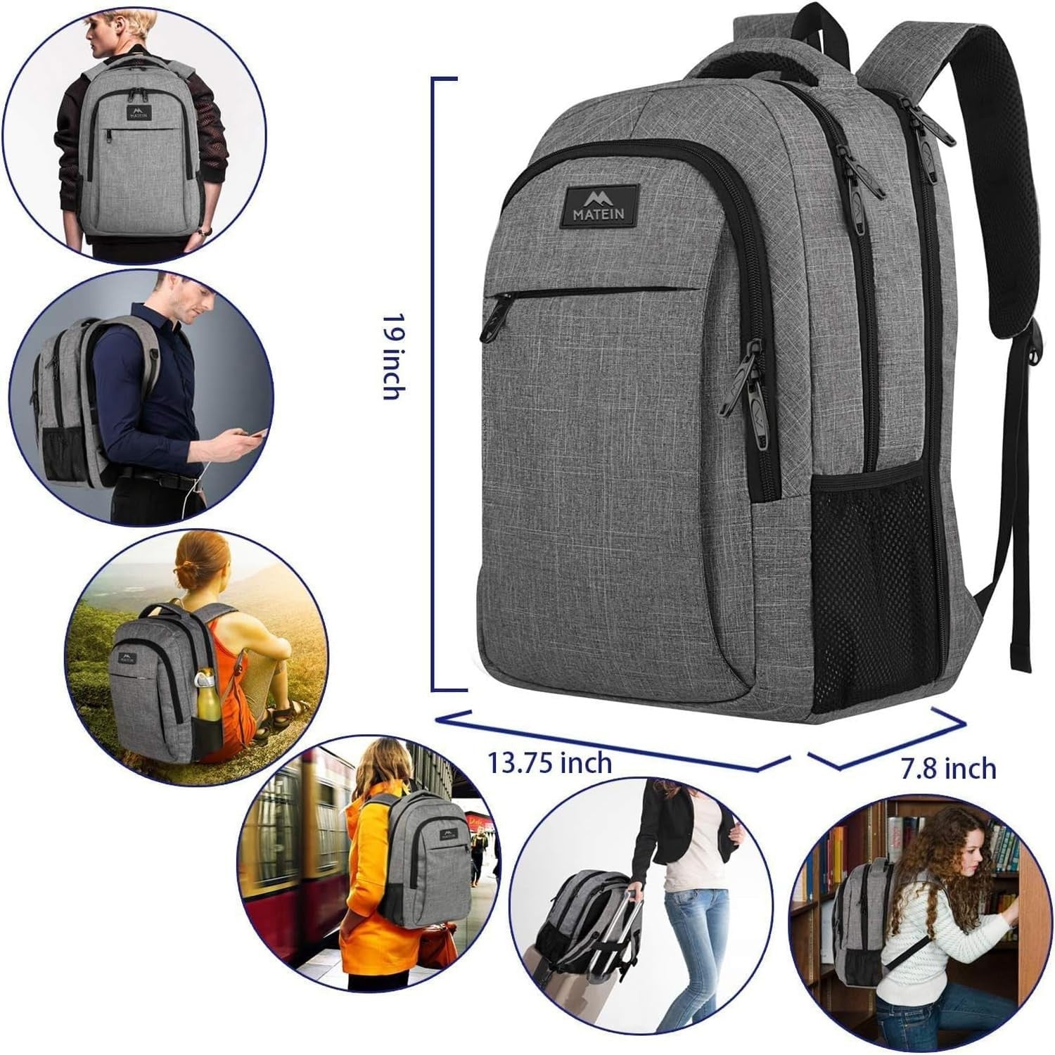 17" TSA Friendly Travel Laptop Backpack   Grey, Unisex, Water Resistant, Durable3