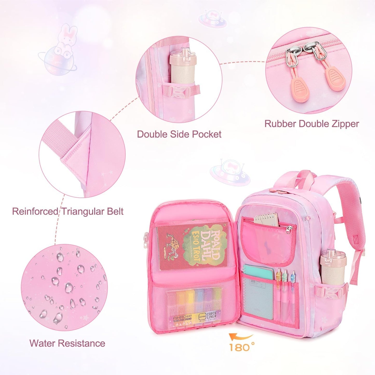 Kawaii Bunny Girls Backpack Set 3PCS   School Bag with Lunch Box & Pencil Case,5