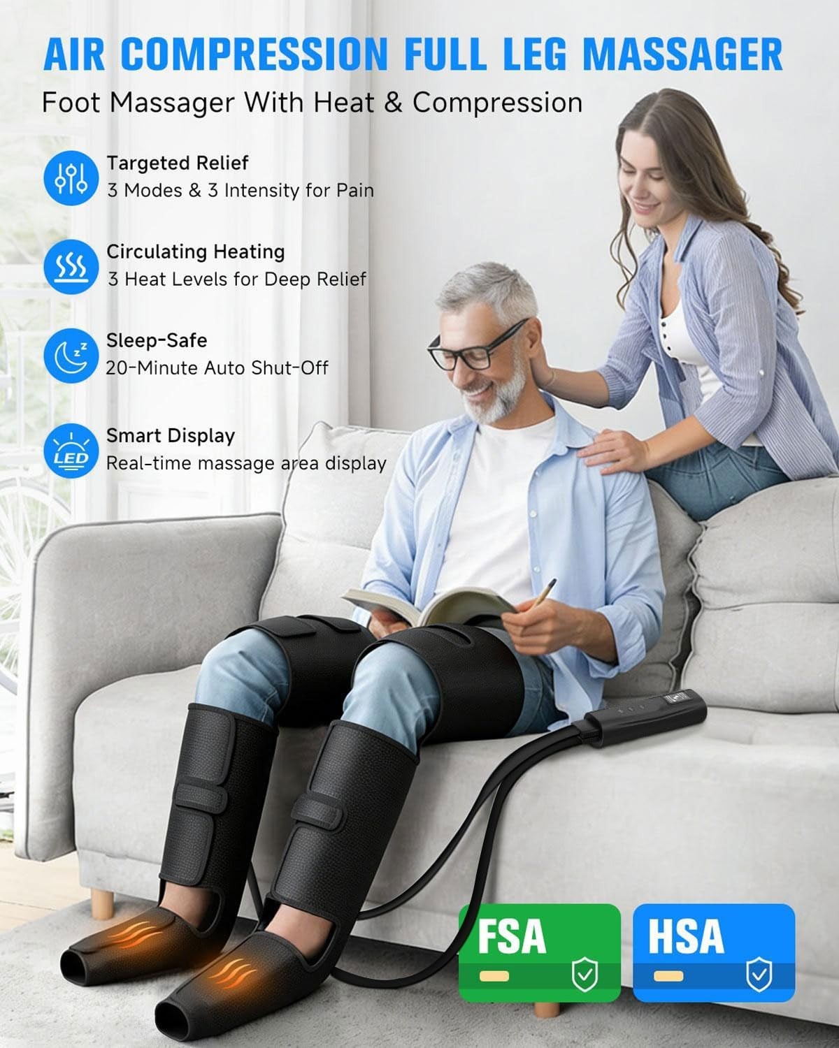 Leg Compression Boots - Foot Massager with Heat, 3 Modes & Intensities, Muscle R2