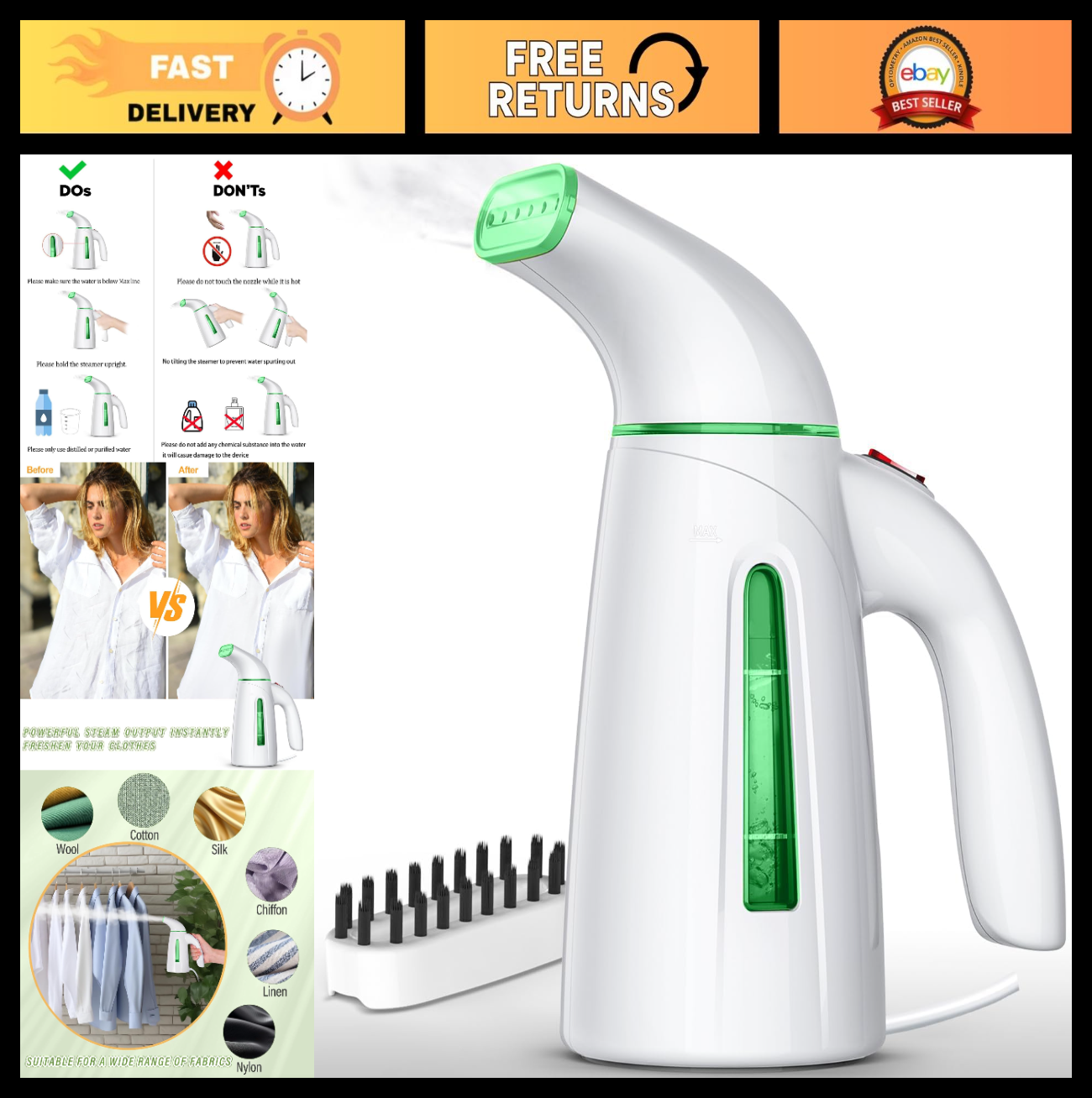 Portable Handheld Garment Steamer, 700W Fast Heat, 240ml Capacity, Travel Iron0