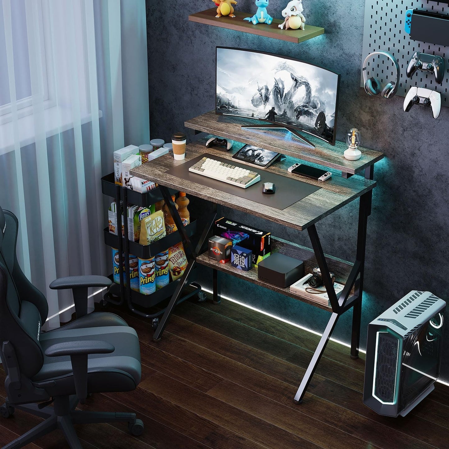 Compact Computer Desk with Adjustable Monitor Stand, Small Space Study Table, Gr2