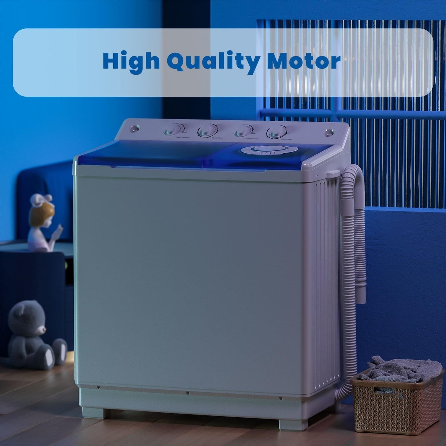 Compact Twin Tub Portable Washing Machine, 40lbs Capacity, Semi Automatic Washer7