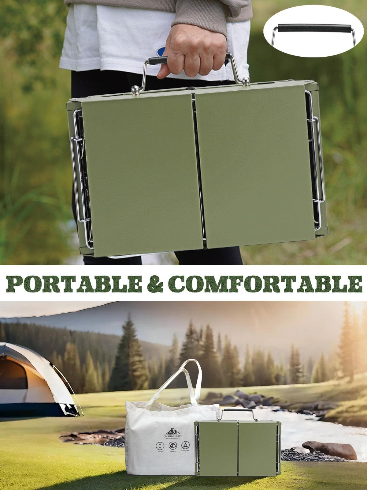 Compact Portable Charcoal BBQ Grill - 14"x9" Foldable Camping Grill for 1-3 Peop3