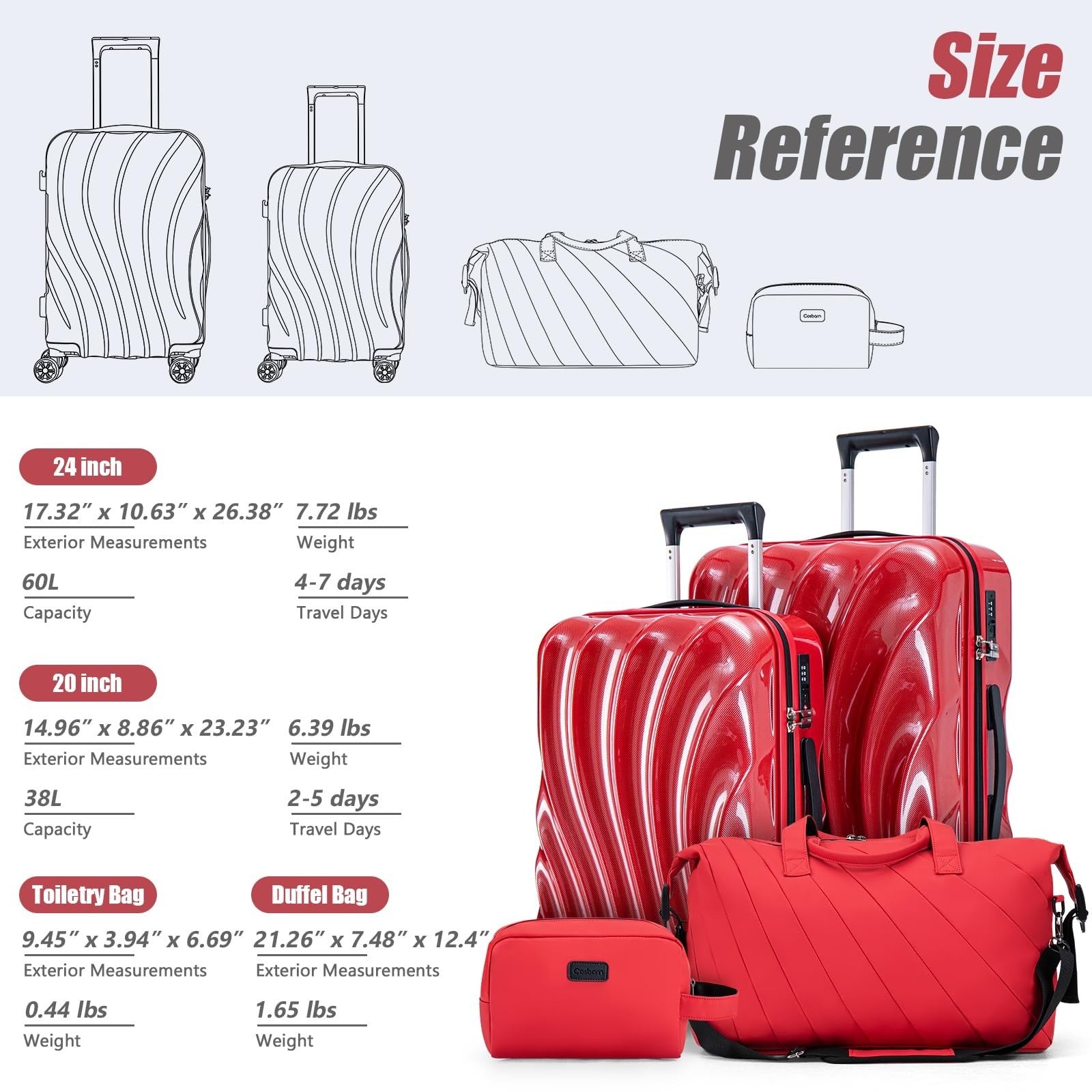 3-Piece Hardshell Luggage Set with Wheels, Lightweight Carry-On Suitcases, TSA L6