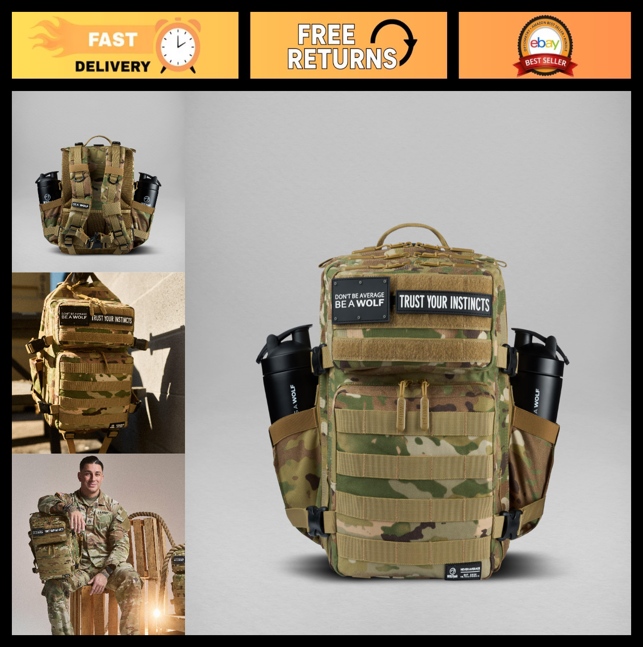 Durable 25L Waterproof Gym Backpack   1000D Oxford, MOLLE Webbing, Laptop Pocket0