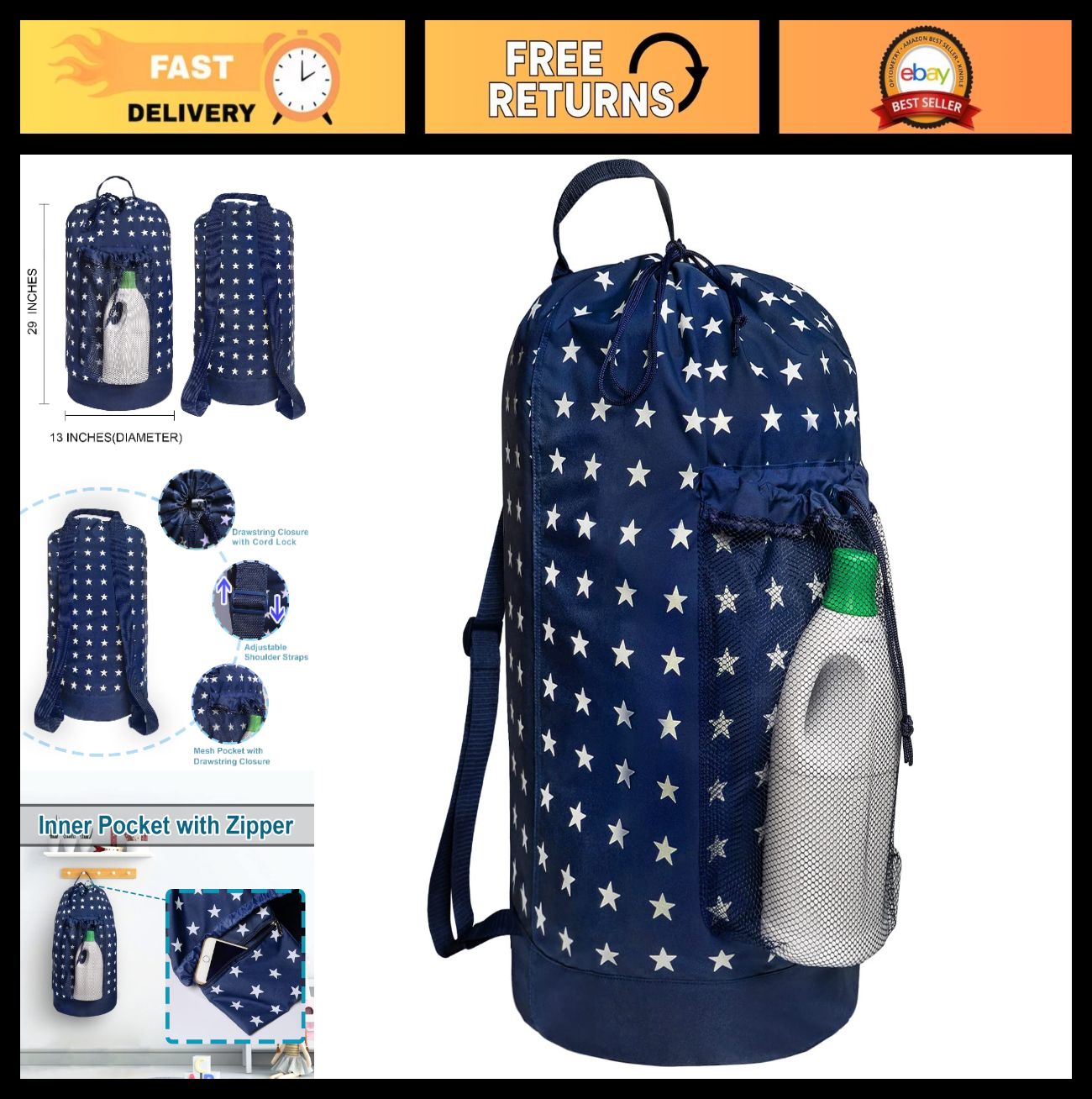 Optimized eBay Title:  "Durable Laundry Backpack with Shoulder Straps, Mesh Poc0