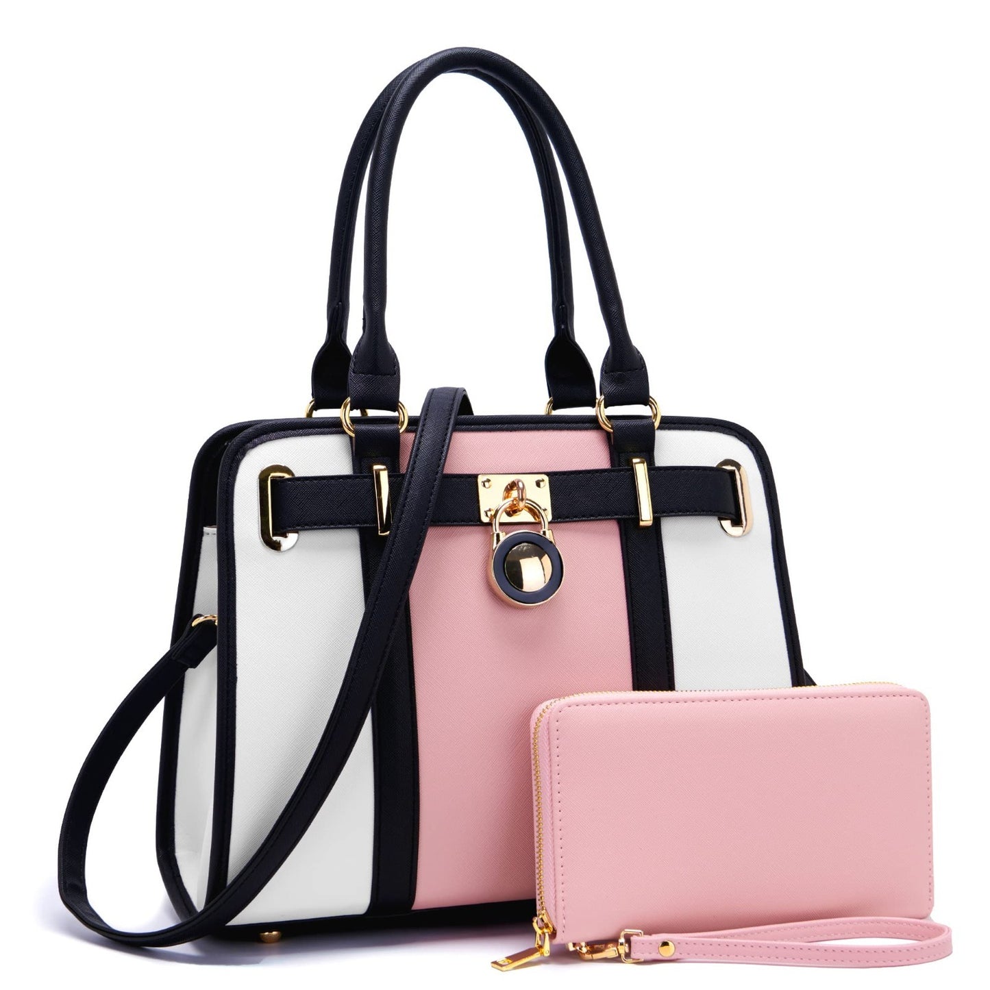 Stylish Women's Structured Satchel Tote Handbag Set with RFID Wallet - Fashionab7