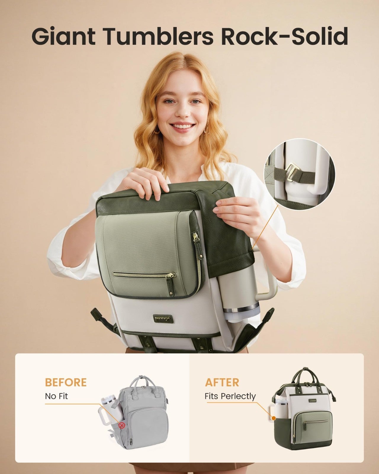 Stylish 15.6" Laptop Backpack with Tumbler Holder, Travel Bag for Work & College2