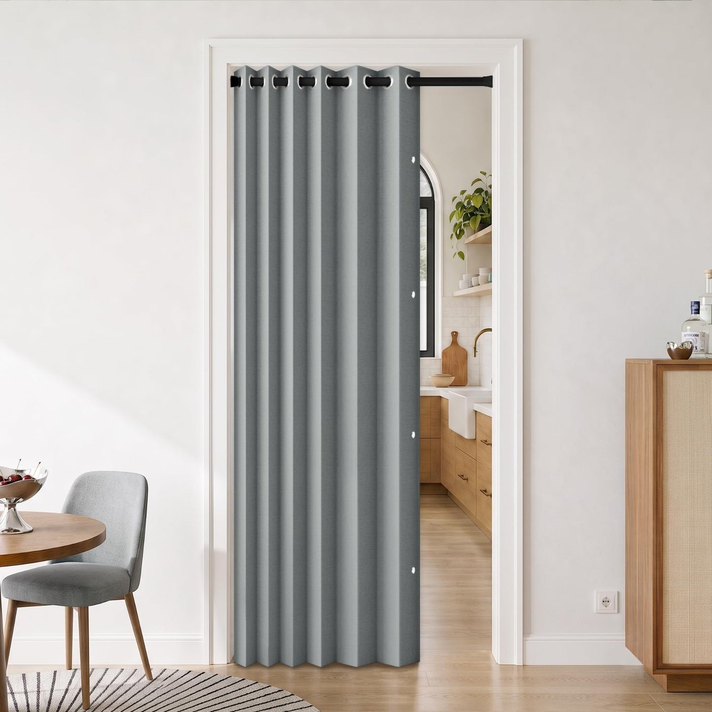 100% Blackout Magnetic Door Curtain for Privacy, Closet & Hallway, 1 Panel, Gray2