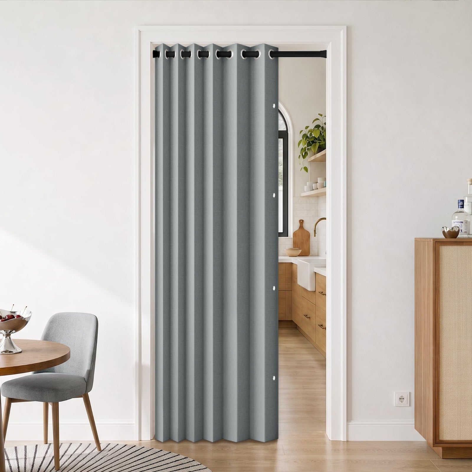 100% Blackout Magnetic Door Curtain for Privacy, Closet & Hallway, 1 Panel, Gray2
