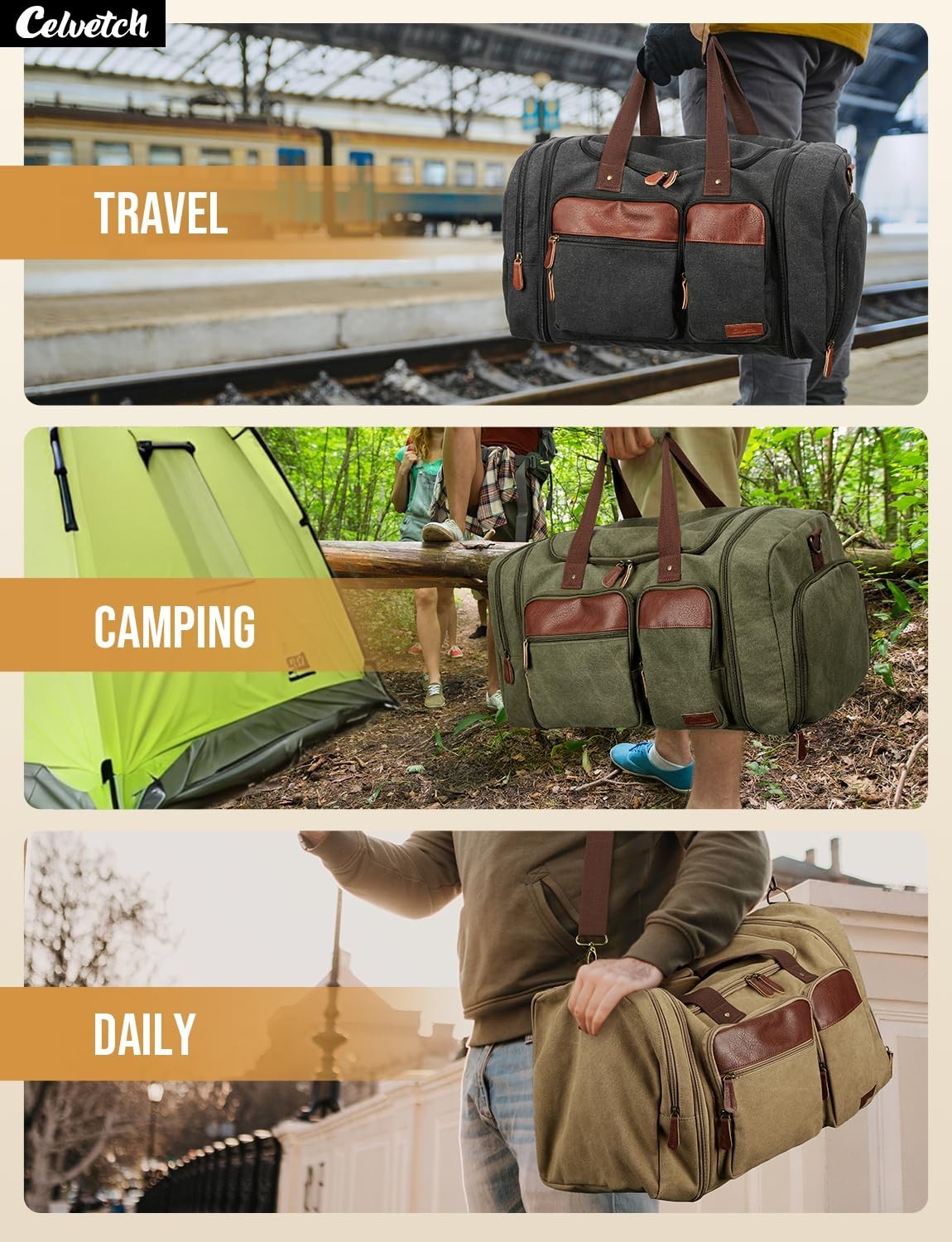 Expandable 50L Canvas Duffle Bag for Travel   Dark Grey, Lightweight & Durable5