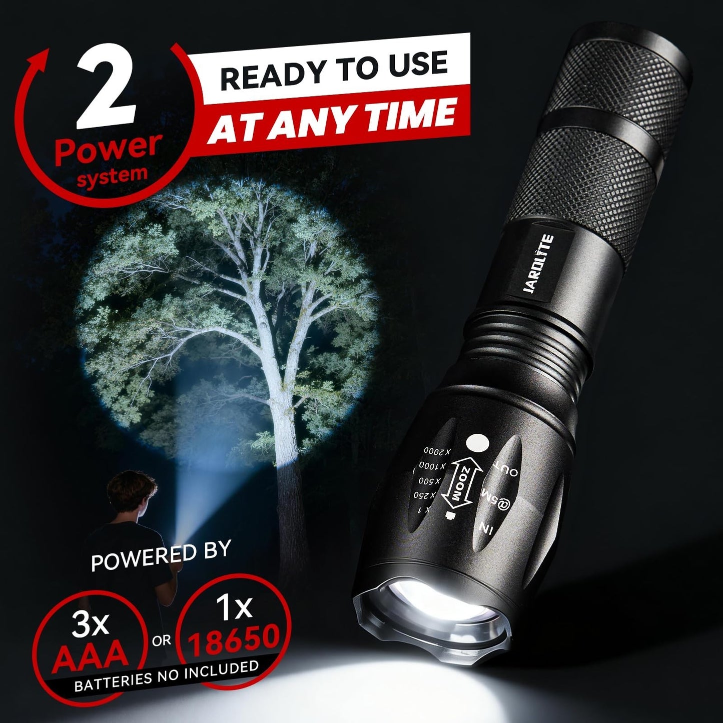 LED Emergency Handheld Flashlight 5 Modes, Adjustable Focus, Water Resistant, 24