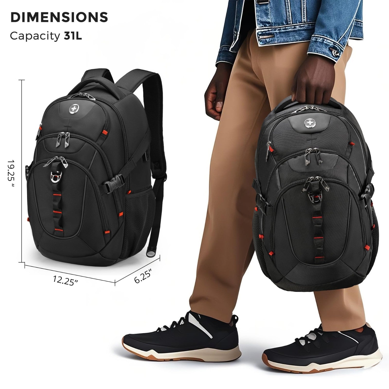 Travel Backpack for Men   RFID Protection, USB Charging, Apple Find My, Add A Ba4