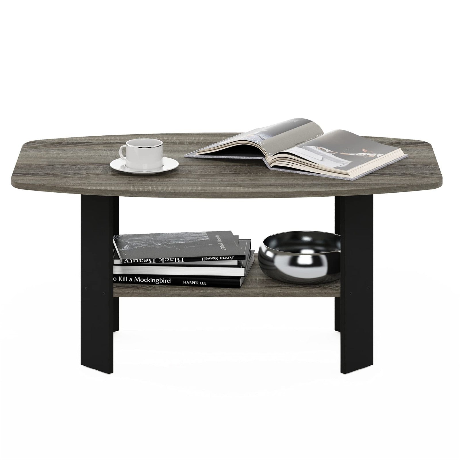Modern Coffee Table - Simple Design, French Oak Grey & Black Finish, Living Room3