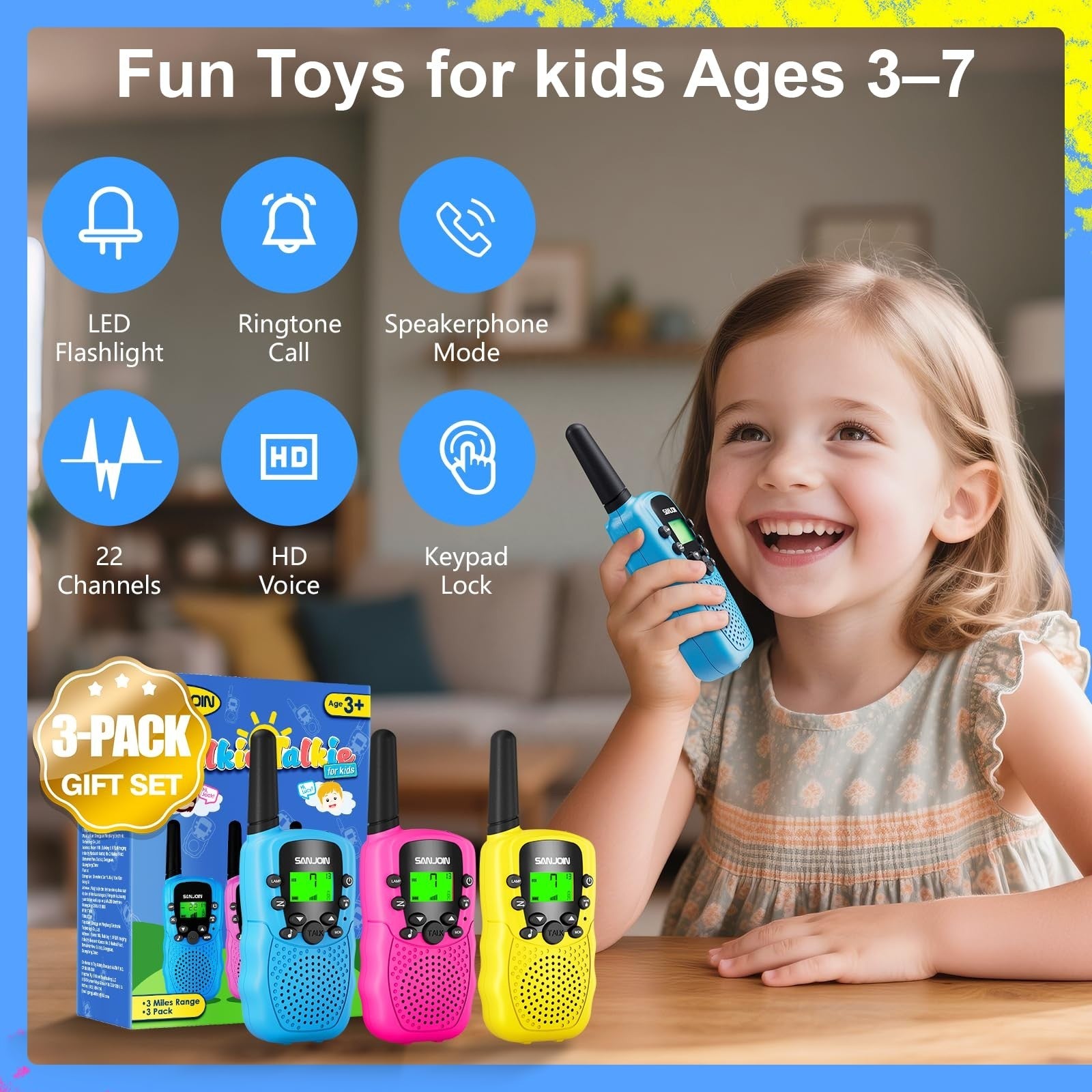 Kids Walkie Talkies   Long Range 3 Miles, Outdoor Toys for Ages 3 12, Perfect Gi3