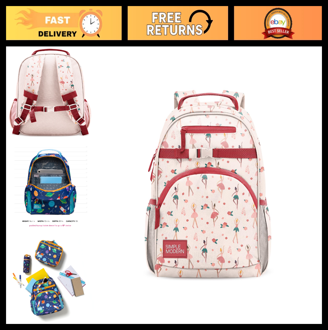 Cute Pink Ballerina Kids Backpack 12L | School Bookbag for Toddlers & Preschoole0