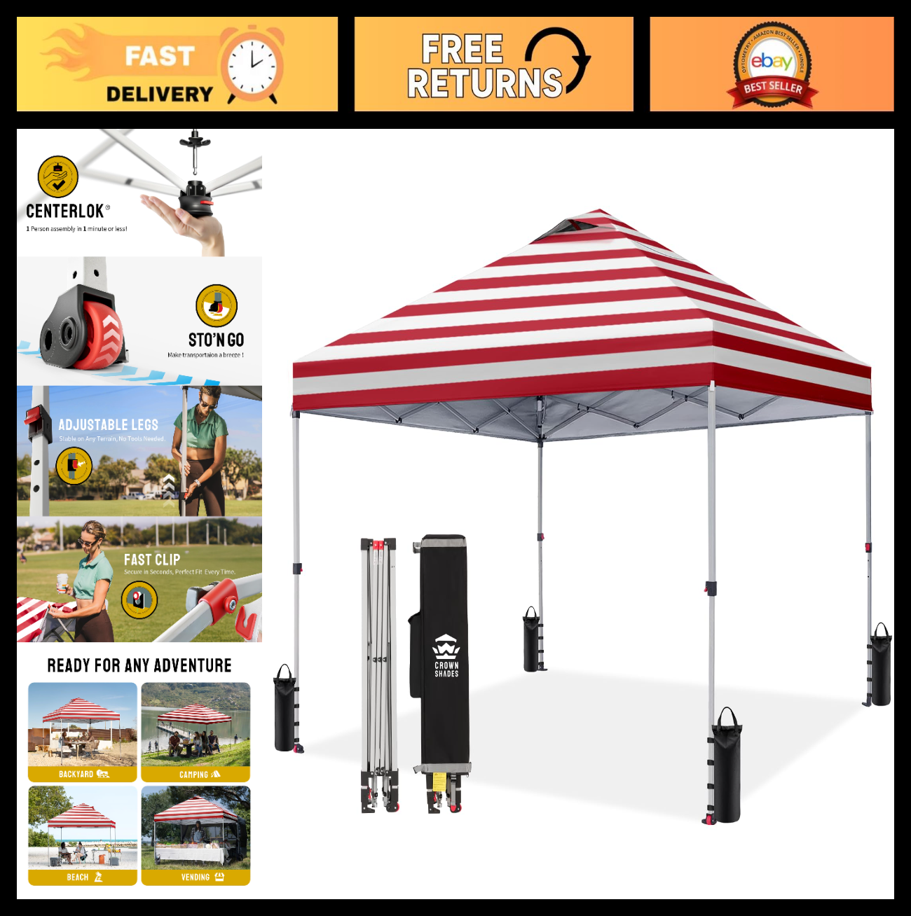 10x10 Pop Up Canopy Tent   Easy Setup, Outdoor Sun Shade for Events, Parties, Ca0