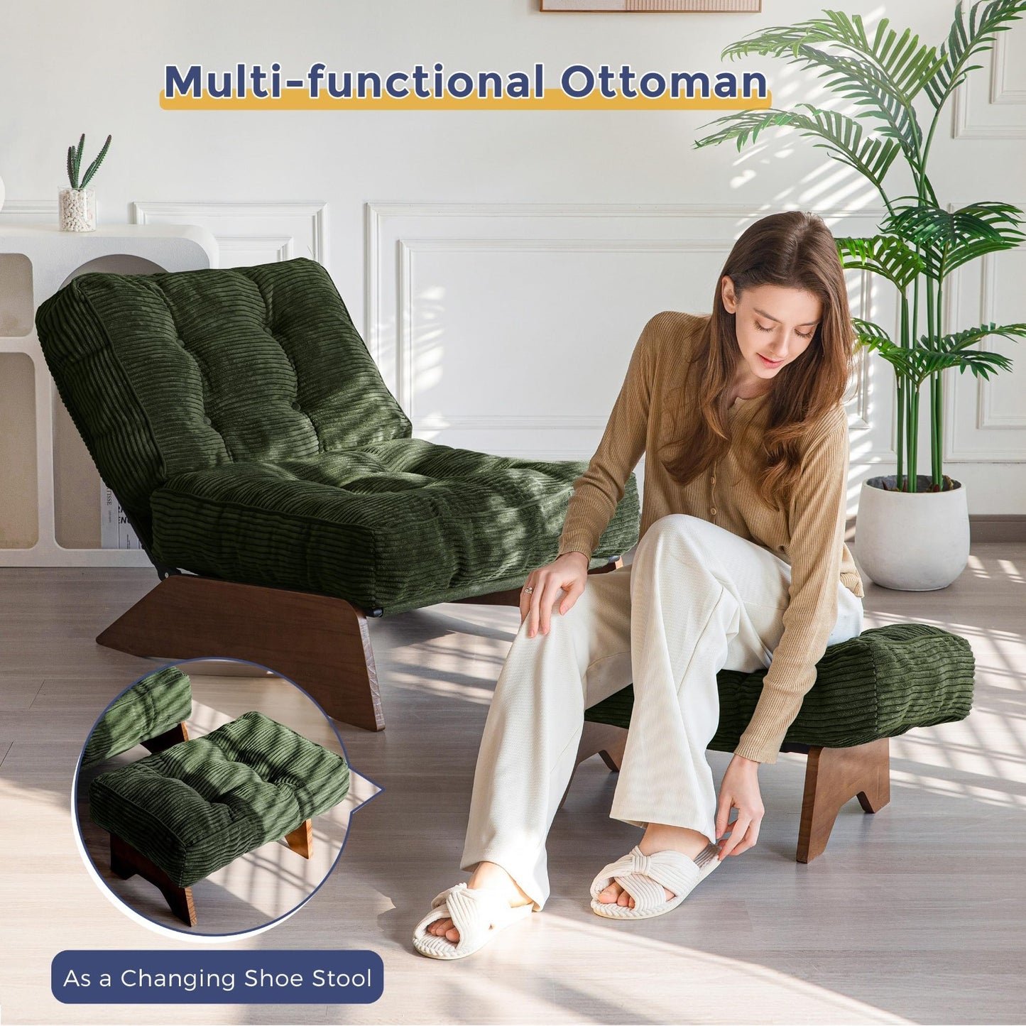 Cozy Tufted Accent Chair with Ottoman, Adjustable Backrest, Modern Recliner for6