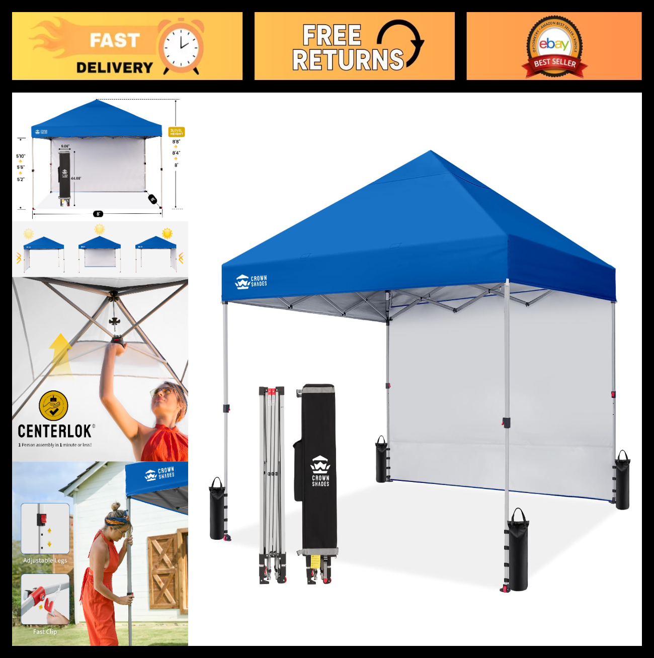 8x8 Pop Up Canopy Tent with Side Wall, Easy Setup Outdoor Gazebo, Sun Shade for0